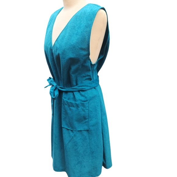 2/$30 Vintage Shift Dress Size 16 Retro Mod 60s Pockets Teal/Turquoise Sundress - Picture 3 of 11